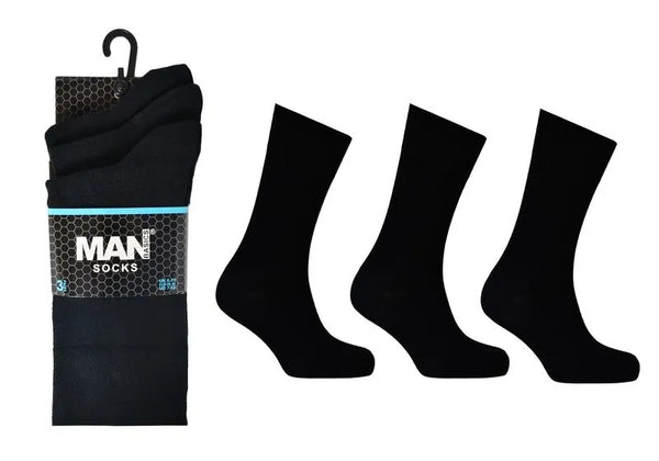 Pierre Klein Men’s 3 Pack - Plain Black Socks 2493